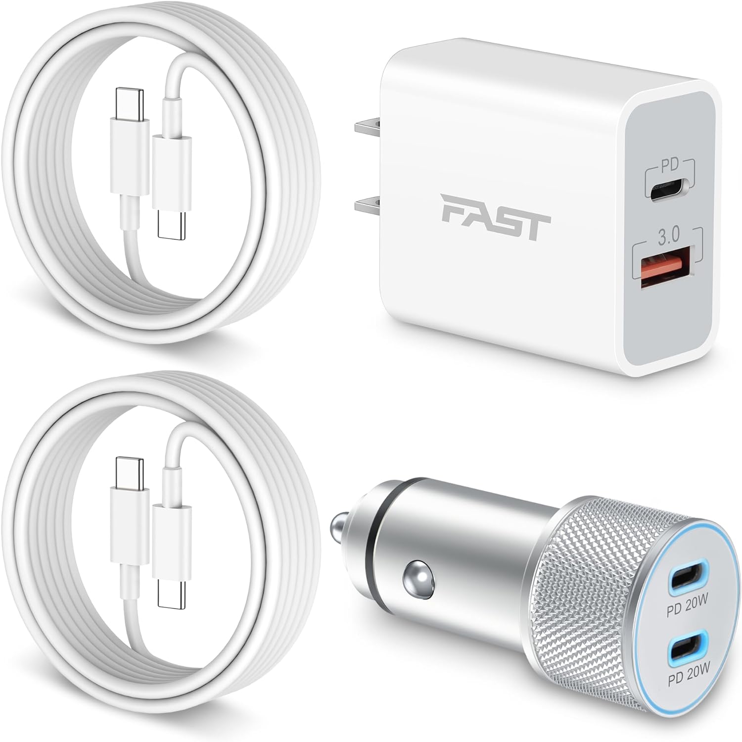 iPhone 17/17 Pro Max Car Charger Fast Charging, 40W USB C Car Charger Cigarette Lighter + 20W USB C Charger Block + 2x6FT Cable for iPhone 17/17 Pro/Air/16/15 Pro Max/Plus, iPad, AirPods Pro 3 (2025)