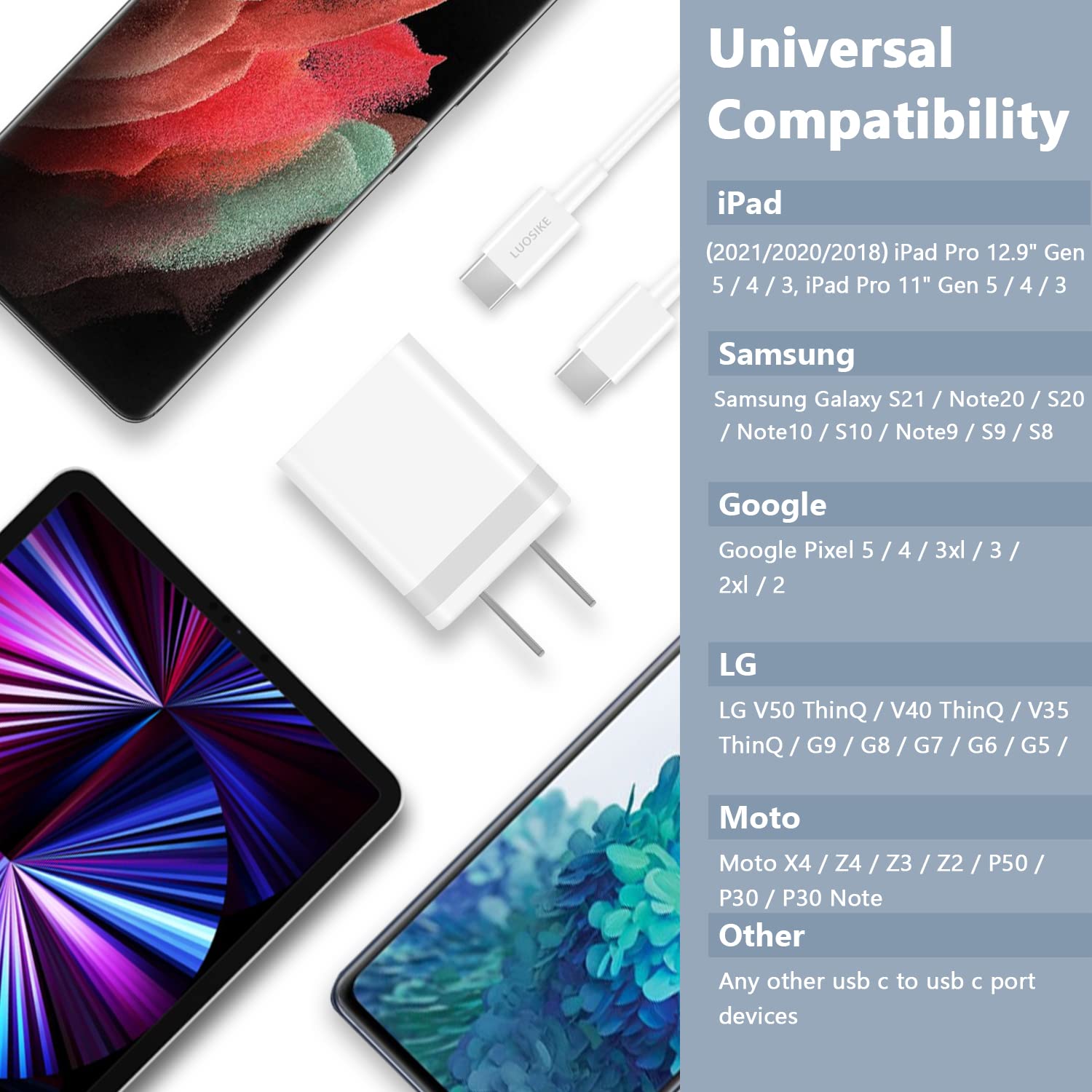 20W USB C Fast Charger for iPad Air 5th 4th 10.9, iPad Pro 12.9/11 inch