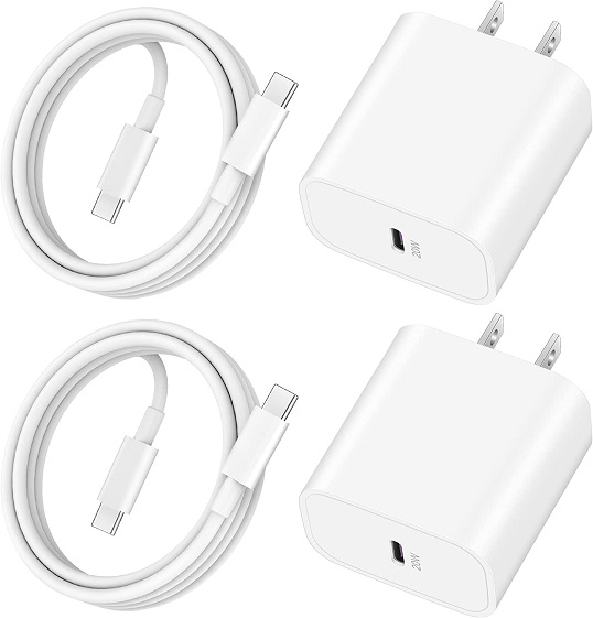 20W Apple USB-C Fast Charger for iPad Pro 12.9/11 inch 2022/2021/2020/2018, iPad 10th Generation/Mini 6, iPad Air 5th/4th, Pixel 7/6/5/4, 2Pack PD Type C Fast Charger Block with 3FT USB C to C Cable