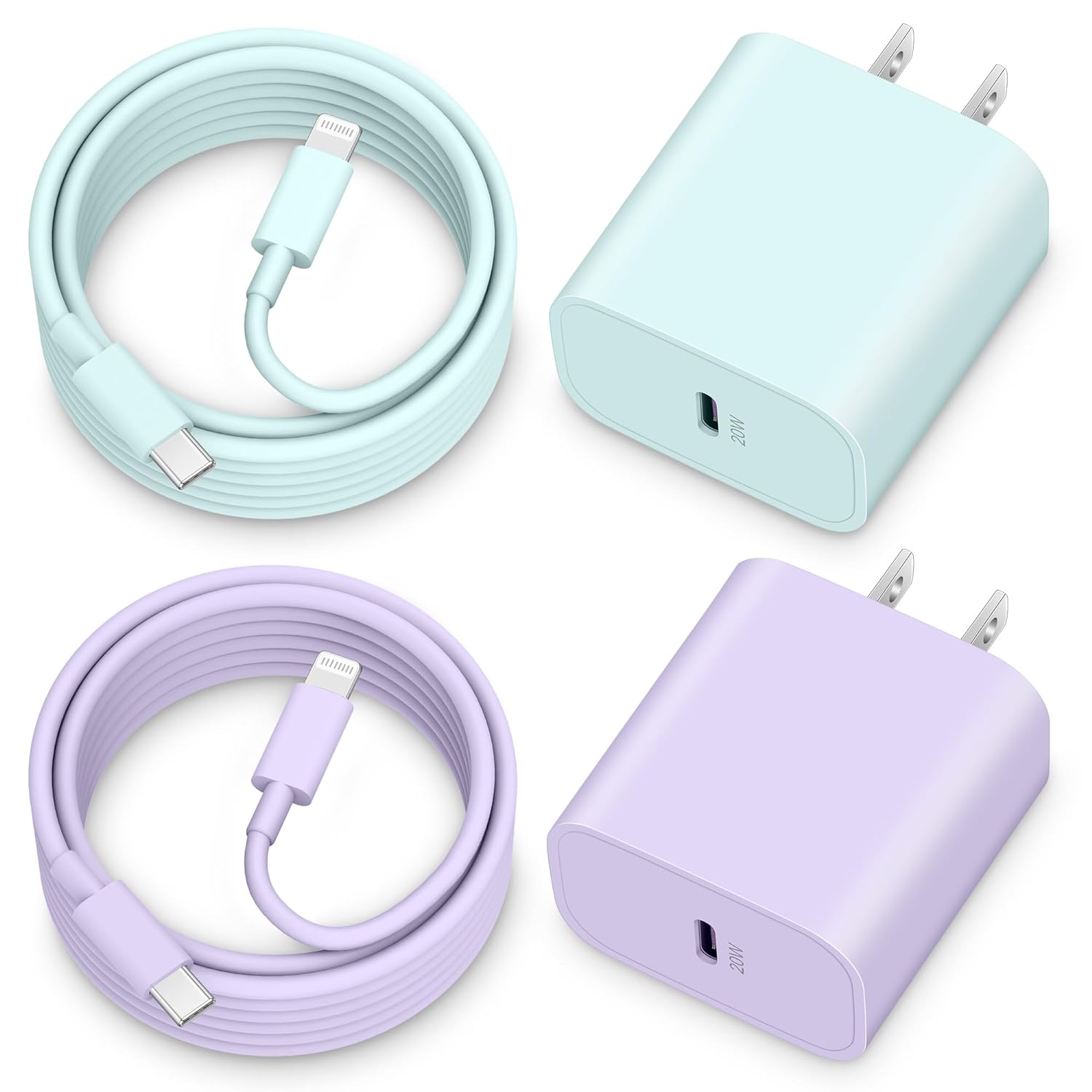 iPhone 14 13 12 11 Fast Charger, 2Pack 20W USB C Charger Block Fast Charging Plug Power Adapter with 6FT Long USB C to L Cable Cord for iPhone 14 13 12 11 Pro Max Mini XR XS X 8, iPad [Purple+Green]