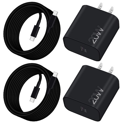 20W USB C Fast Charger for iPhone 15/15 Plus/15 Pro/15 Pro Max, iPad Pro 12.9/11 inch, iPad Air 5/4th, iPad 10/Mini 6, 2Pack Type C Fast Wall Charger Block Plug with 10FT Long USB C to C Cable (Black)