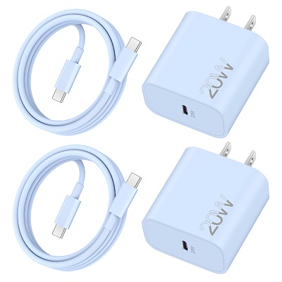 20W Fast Charger for iPhone 17/17 Pro Max/Air/16/16 Pro Max/16 Plus, iPad Pro 13/12.9/11 inch, iPad 10th/Mini 6, AirPods, 2Pack USB C Wall Charger Type C Fast Charging Block with 3FT USB C to C Cable