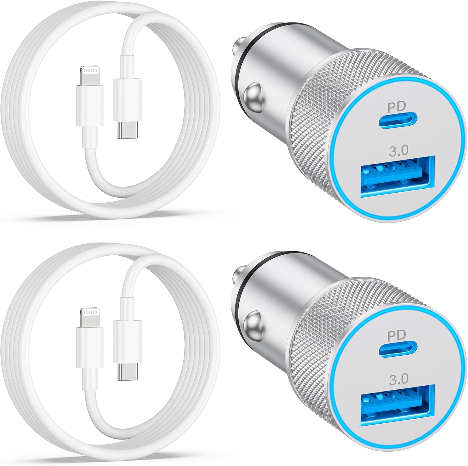 LUOSIKE iPhone Fast Car Charger, 2-Pack 38W PD/QC Dual Port Fast USB C Car Charger Power Cigarette Lighter Adapter + 2 X 3FT USB C to Lightning Cable for iPhone 14 13 12 11 Pro Max XS XR X 8 SE, iPad